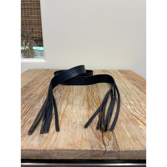 Vintage Navy Blue Leather Wrap Belt with Fringe - Picture 2 of 4